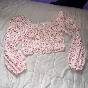 One Clothing Off the Shoulder Red Floral Sheer Crop Top